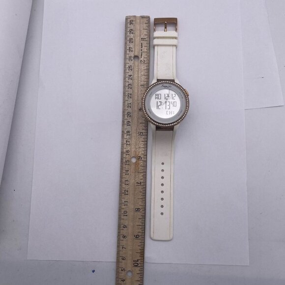 Kenneth Cole Rhinestone Digital Round Watch Unisex White Rubber Band - Picture 3 of 5